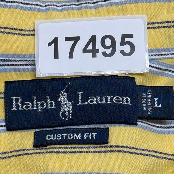 Ralph Lauren Shirt Mens Large Yellow Blue Striped Custom Fit Long Sleeve Preppy - Picture 10 of 10